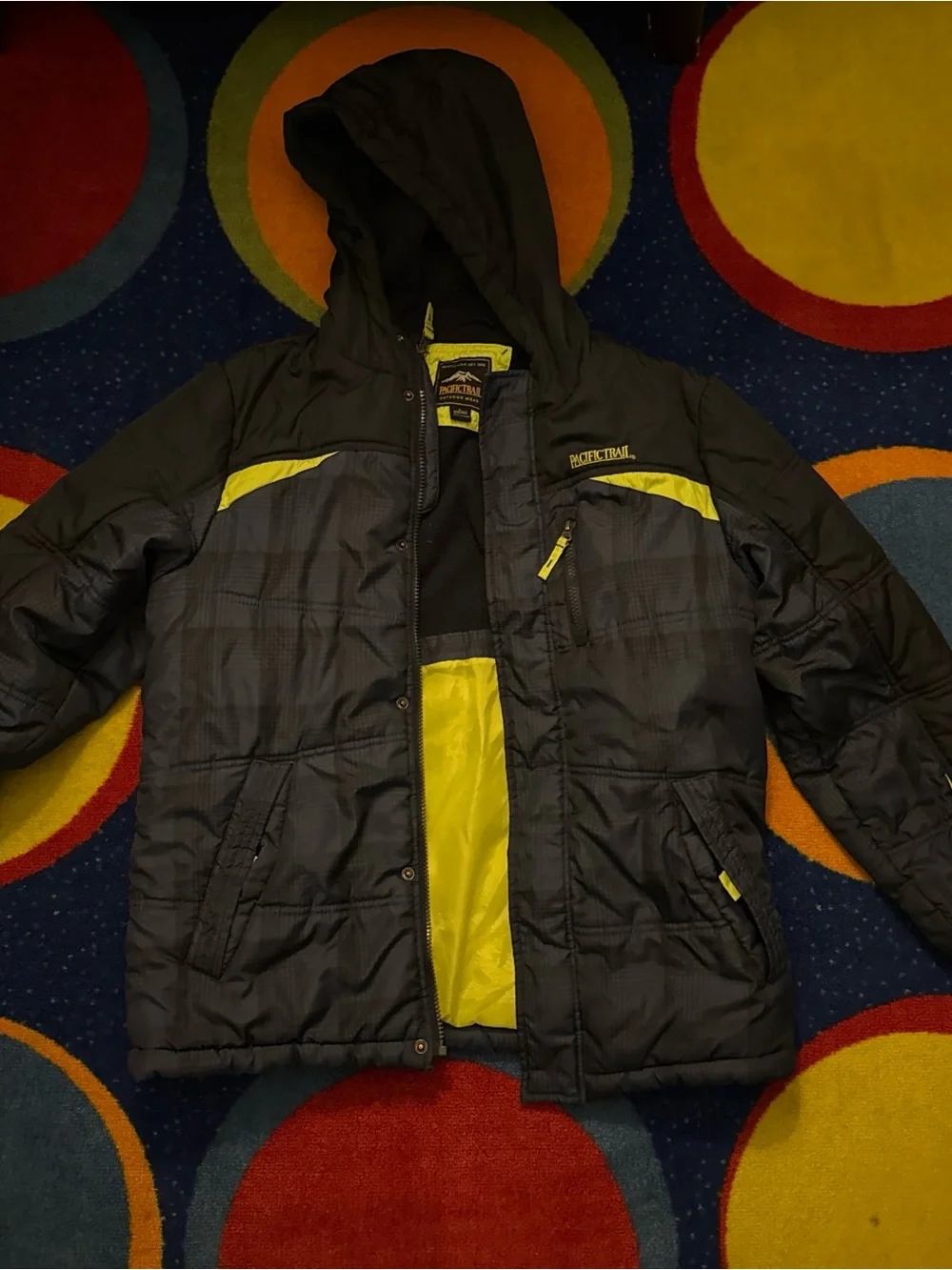 Dark Blue Jacket with Bright Yellow Accents and Hood PacificTrail